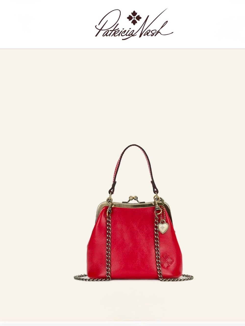 Patricia Nash Mini Laureana Strawberry Red Leather Kiss-Lock Crossbody NWT